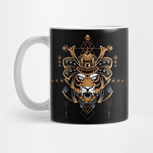 Roaring Samurai: Powerful Tiger Head with a Warrior's Helmet Mug